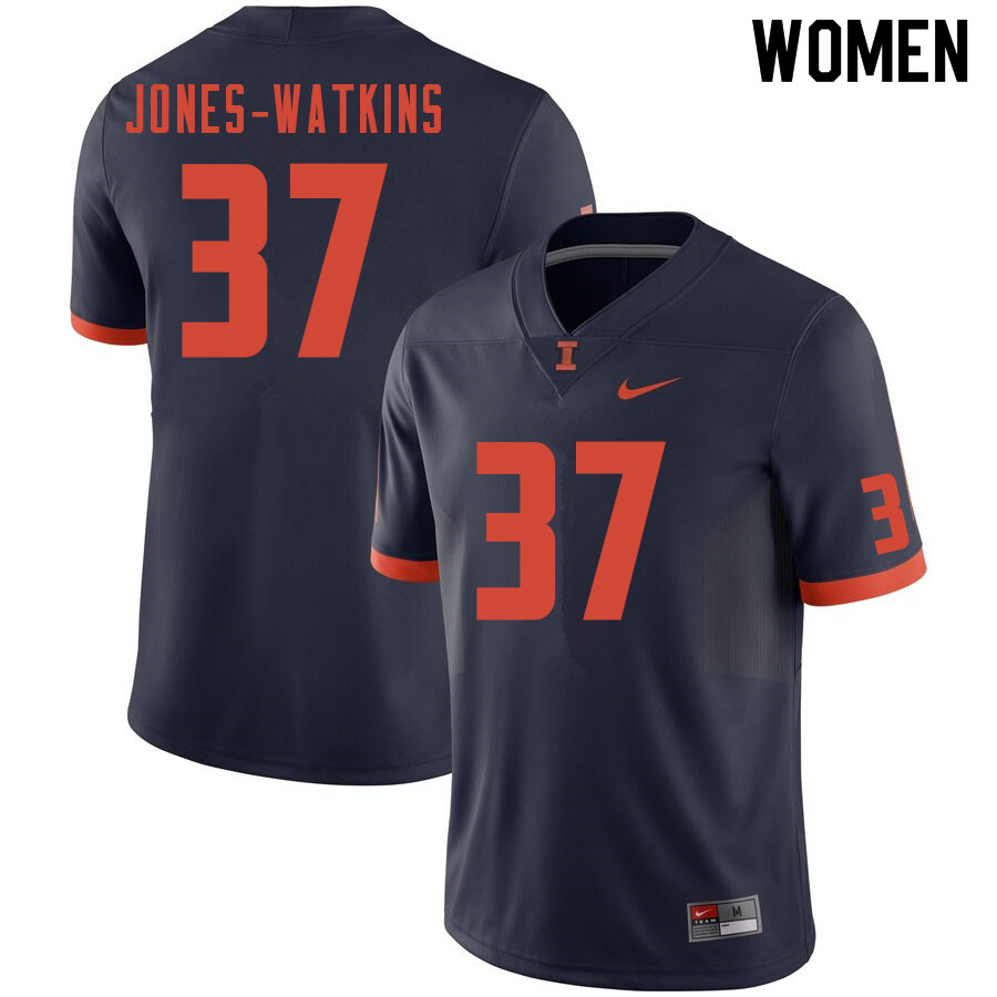 Women #37 Jaden Jones-Watkins Illinois Fighting Illini College Football Jerseys Sale-Navy